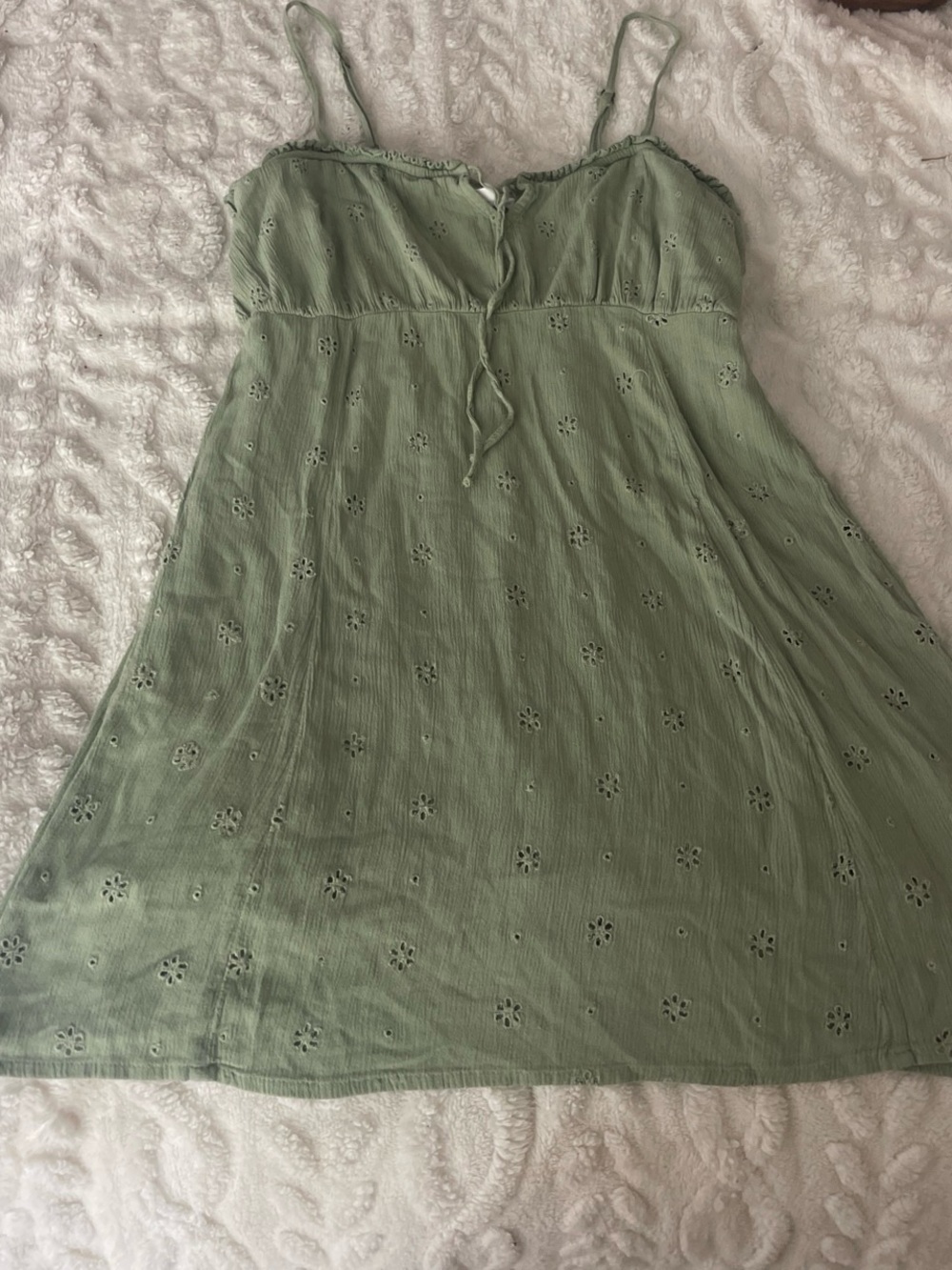 O'Neill Sage Green Smocked Top with Eyelet Detail